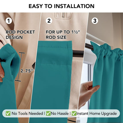 Deconovo Soild Rod Pocket Blackout Curtains, Turquoise, 42W x 54L