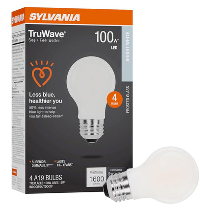 Sylvania LED TruWave Natural Series A19 Light Bulb, 100W Equivalent, Efficient 15W, 1600 Lumens, Medium Base, Dimmable, Frosted, 4000K, Cool White - 1 Pack (42296)