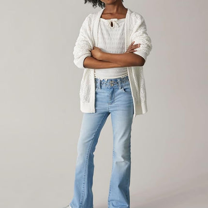 The Children's Place Girls' Denim Flare Jeans, Lt Med Wash Studded, 5