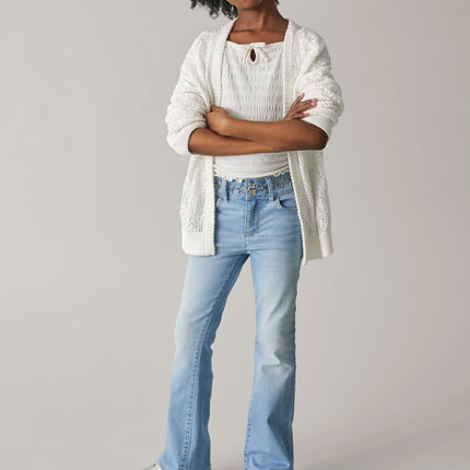 The Children's Place Girls' Denim Flare Jeans, Lt Med Wash Studded, 5