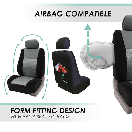 FH GROUP FH-FB060217 Three Row Trendy Elegance Car Seat Covers w. 7 Headrests, Airbag compatible and Split Bench, Gray/Black color- Fit Most Car, Truck, Suv, or Van