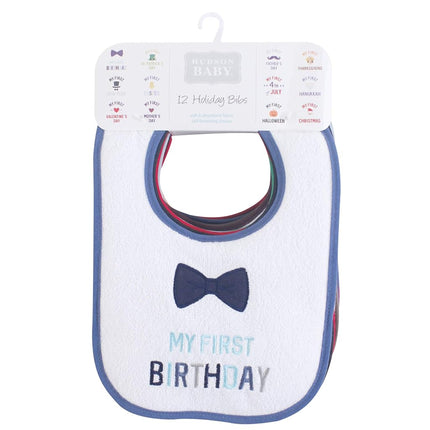 Hudson Baby Unisex Baby Cotton Terry Drooler Bibs with Fiber Filling, Boy Holiday, One Size