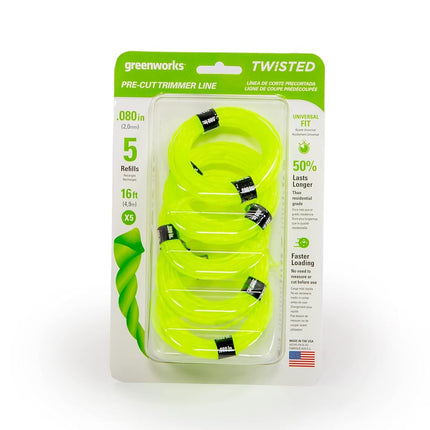 Greenworks 0.080" 5-Pack Pre-Cut Twisted String Trimmer Line