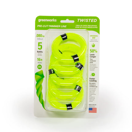 Greenworks 0.080" 5-Pack Pre-Cut Twisted String Tr