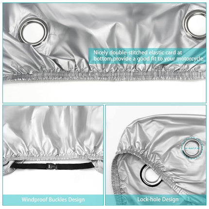Motorcycle Cover,Motorbike Cover All Season Universal Weather Waterproof Sun Outdoor Protection with Lock-Holes & Storage Bag,XXL Motorcycles Vehicle Cover