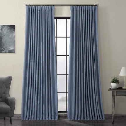 HPD Half Price Drapes Faux Linen Room Darkening Curtains - 120 Inches Long Extra Wide Luxury Linen Curtains for Bedroom & Living Room (1 Panel), 100W X 120L, Denim