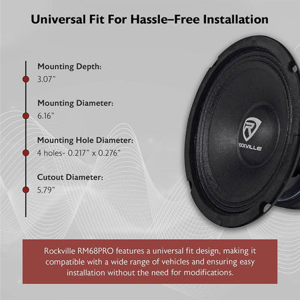 Rockville RM68PRO 6.5-Inch 8 Ohm SPL Mid-Bass Midrange Car Speaker 105dB 200w-Set of 1