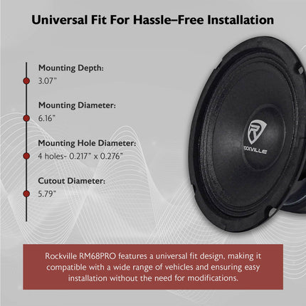 Rockville RM68PRO 6.5-Inch 8 Ohm SPL Mid-Bass Midrange Car Speaker 105dB 200w-Set of 1