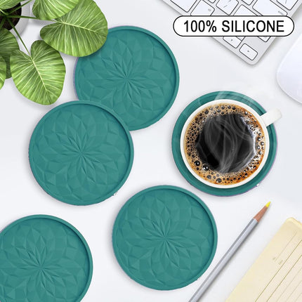 ME.Fan Silicone Coasters [6 Pack] Coasters with Holder - Drinking Coasters - Cup Mat for Drinks - Live for Hot or Cold Drink Thickened, Non-Slip, Non-Stick, Deep Tray Teal Blue