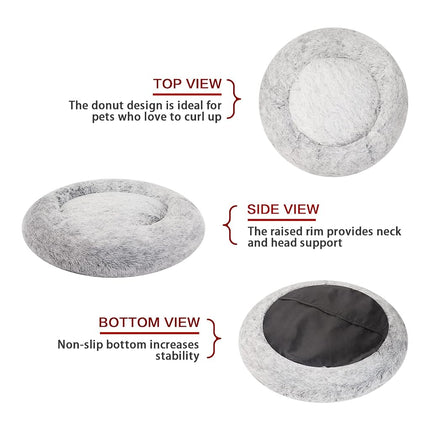 Bedfolks Calming Donut Dog Bed, 91CM Round Fluffy Dog Beds for Large Dogs, Anti-Anxiety Plush, Machine Washable Pet Bed (Dark Grey, Large)
