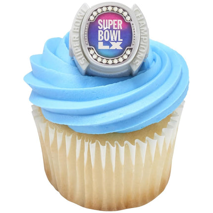 DecoPac NFL Super Bowl LX Rings, Cupcake Decorations, Officially Licensed, Football Rings, Food Safe Cake Toppers – 24 Pack