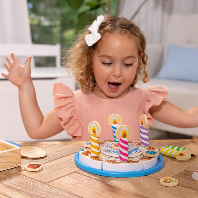 Melissa & Doug Wooden Birthday Cake | Pretend Play | Wooden Play Food Toy for Kids | 3+ | Gift for Boy or Girl