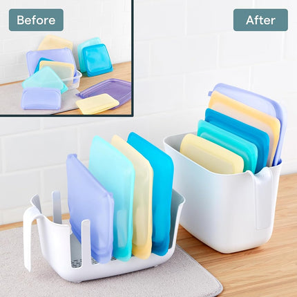 YouCopia Dry&Store Reusable Bag Drying Rack and Bin Set, Silicone Bags Organizer and Storage