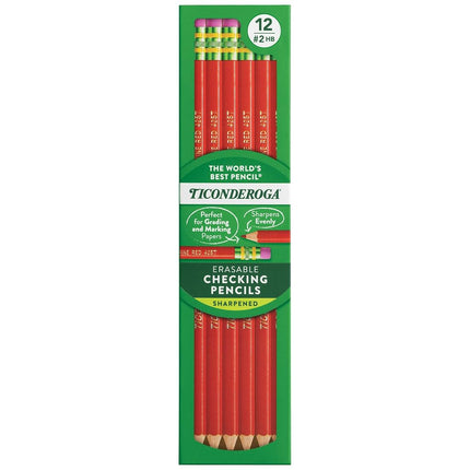 Ticonderoga® Erasable Checking Pencils, Presharpened, Carmine Red, Pack of 12
