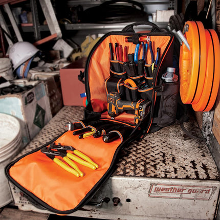 KLEIN TOOLS 55482 Tool Bag Backpack, Heavy Duty Tradesman Pro Tool Organizer with 21 Pockets and Large Interior, Water Resistant