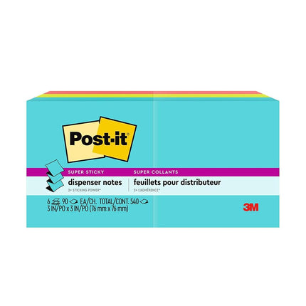 Post-it Pop-up Notes Super Sticky Pop-up 3 x 3 Note Refill, Miami, 90/Pad, 6 Pads/Pack (R3306SSMIA)