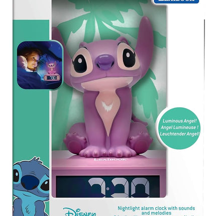 LEXIBOOK, Disney Stitch, Angel Night Light Alarm Clock, Sounds and Melodies, Backlit LCD Screen, Luminous, Snooze, Pink, RL800D1