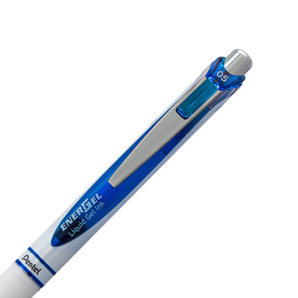 Bolígrafo de gel líquido Pentel EnerGel Pearl Deluxe RTX, 0.5mm, trazo fino, punta de aguja, detalles azules, tinta azul, paquete de 2 (BLN75WBP2C)