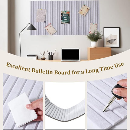 Rokeblau 120 x 80cm Large Bulletin Board, Decorative Felt Pin Board, 0.9cm Thick Foldable Photo Display Board with Self-Adhesive Tape, Vision Board for School Home Kitchen Office Walls/Sliver Grey