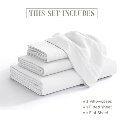 Elegant Comfort Luxurious 1500 Premium Hotel Quality Microfiber Three Line Embroidered Softest 4-Piece Bed Sheet Set, Wrinkle and Fade Resistant, Twin/Twin XL, White