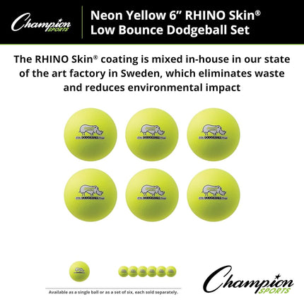 Champion Sports RXD6NYSET Rhino Skin Dodgeball, Set of 6, Neon Yellow, 6"