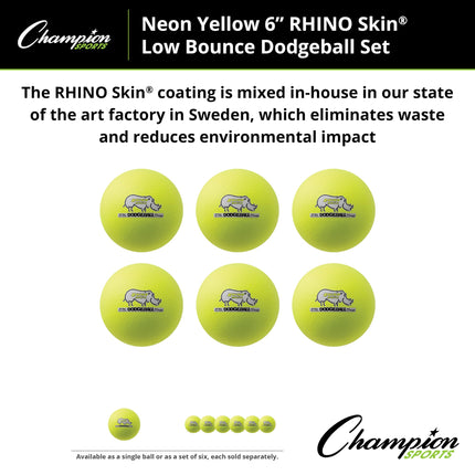Balón de Dodgeball Champion Sports RXD6NYSET Rhino Skin, Juego de 6, Amarillo Neón, 6"