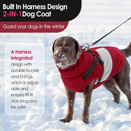 AOFITEE Dog Winter Coat with Harness Waterproof Dog Jacket for Medium Dogs