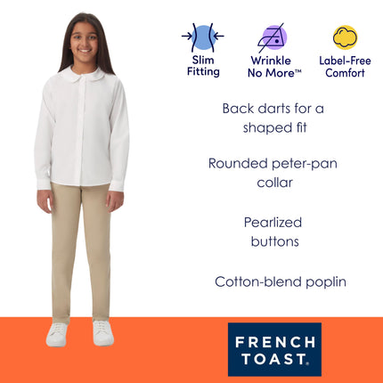 French Toast Girls' Long Sleeve Woven Shirt with Peter Pan Collar (Standard & Plus), Yellow, 18