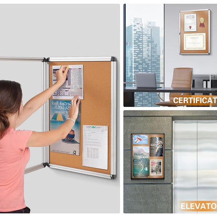 SWANCROWN Cork Board 67 x 50 cm Lockable Notice Board with Aluminum Frame
