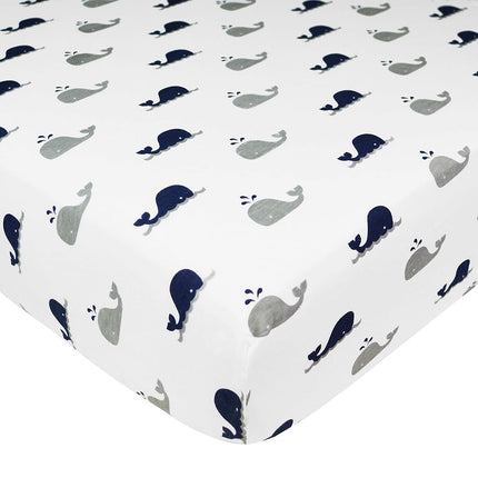 American Baby Company Printed 100% Cotton Jersey Knit Fitted Crib Sheet for Standard Crib & Toddler Mattresses, Navy Whale, for Boys & Girls