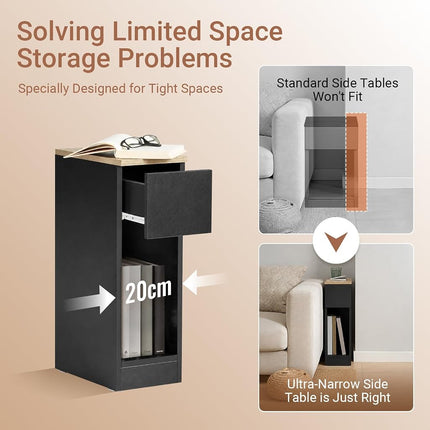 SoBuy Slim Bedside Table 20cm Wide with Drawer & Open Shelf for Bedroom