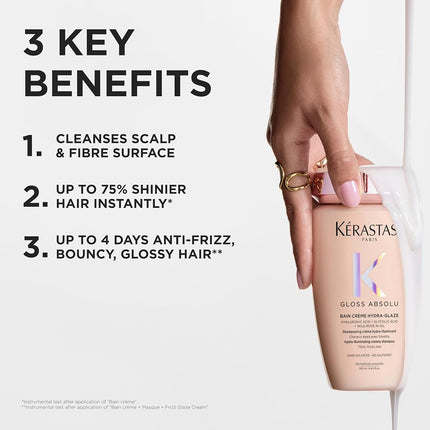 Kérastase Gloss Absolu Bain Crème Shampoo, Deeply Nourishes And Delivers A Glossy Finish, With Hyaluronic Acid, For Thick Hair Prone To Frizz, Refill 500 ml