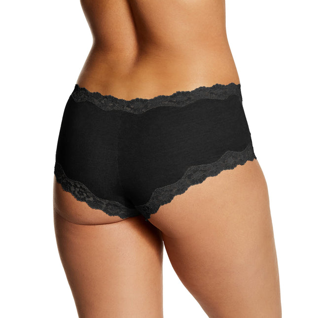 Maidenform Women's Underwear, Low-Rise Cheeky, Scalloped Lace Hipster Panty, 3-Pack, Black/Black/Black, S (Pack of 3)