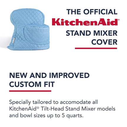 KITCHENAID Fitted Tilt-Head Solid Stand Mixer Cover with Storage Pocket, Quilted 100% Cotton, Blue Velvet, 14.4"x18"x10"