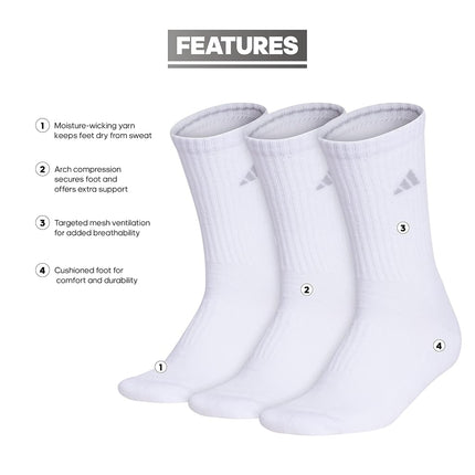 adidas Cushioned Low Cut Ankle Socks 3-Pairs Durable & Comfortable, White/Clear Onix Grey/3.0/Crew, L