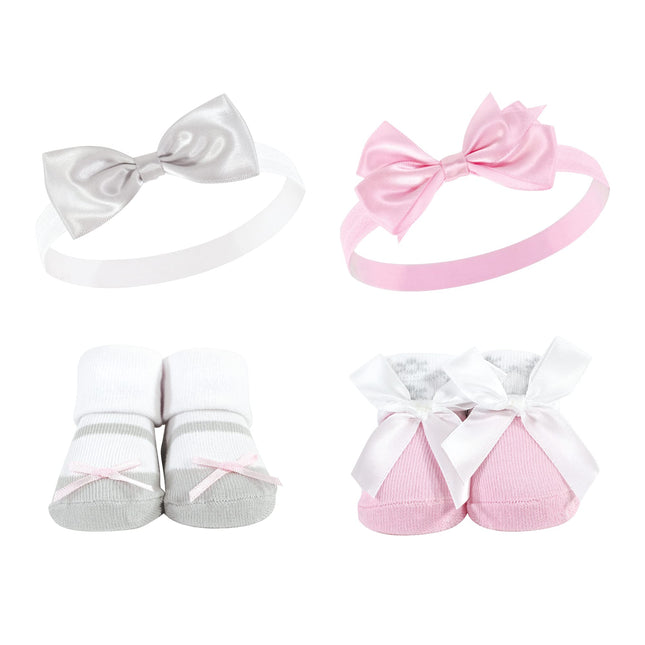 Hudson Baby baby-girls Headband and Socks Set, Pin