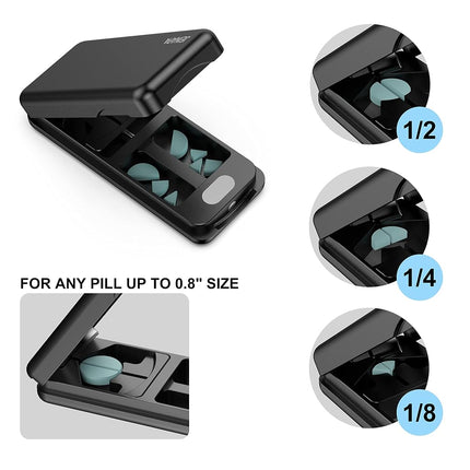 JEINAPA Pill Cutter with Auto Centering Device, Aluminum Pill Splitter with 316L Stainless Blade, Genuine Leather Case, Professional Pill Splitter for Cutting Small Pills or Large Pills (Black)