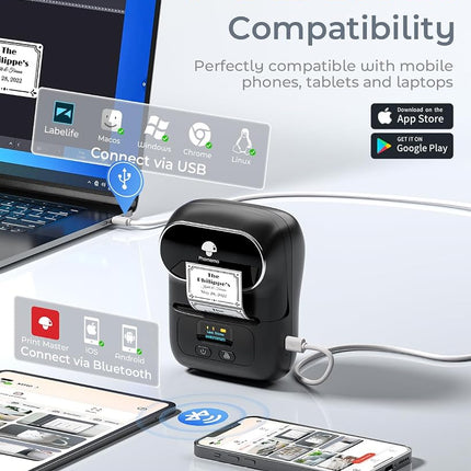 Phomemo M110 Label Printer Machine - Desktop Thermal Label Printer, Bluetooth Labeling Machine for Phone & Tablet, Mini Sticker Printer for Shipping, Address, Clothes, Barcode, Retail (Black)
