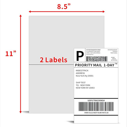 KKBESTPACK Half Sheet Shipping Labels for Laser and Inkjet Printers – 200 Labels (2LP)