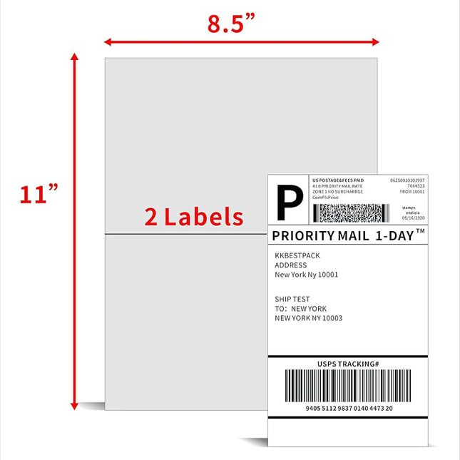 KKBESTPACK Half Sheet Shipping Labels for Laser and Inkjet Printers – 200 Labels (2LP)