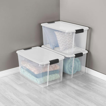 Sterilite 4-Pack Ultra Latching Box, Large Storage Bins w/Lids, Clear Plastic, 70 Quart