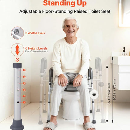 VEVOR Raised Toilet Seat with Arms, 181 kg Load Capacity, Adjustable Height and Width, Commode Cushion Padded Elevated Toilet Seat Riser with Handles for Seniors, Elderly, Handicap, Disabled, Adults
