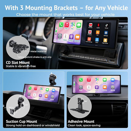Wonsidary 11.26" Portable CarPlay Screen Compatible with Wireless Apple CarPlay & Android Auto,Video Streaming,Split Screen,1080P Backup Camera,Dual Bluetooth,Voice Control,OTA,12-24V for All Vehicles