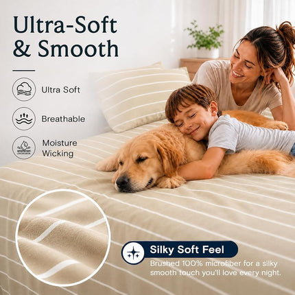 King Striped Sheets Set, Deep Pocket Soft & Cooling Bed Sheet Set, 4PC