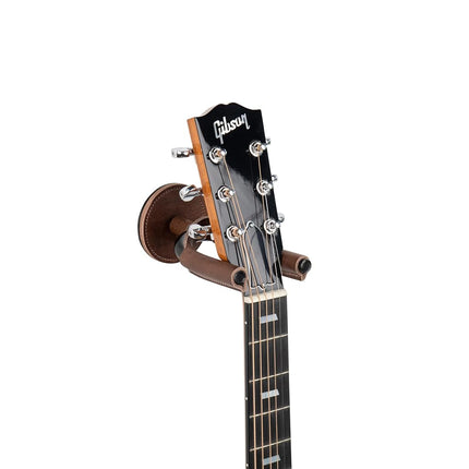 Support mural pour guitare Levy's Leathers en acier forgé ; métal noir avec support en cuir tanné végétal marron (LVY-FGHNGR-BKBN)
