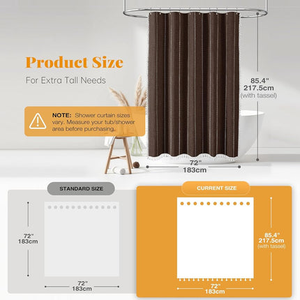 BTTN 72x84 Long Boho Farmhouse Linen Heavy Duty Shower Curtain Set, Brown