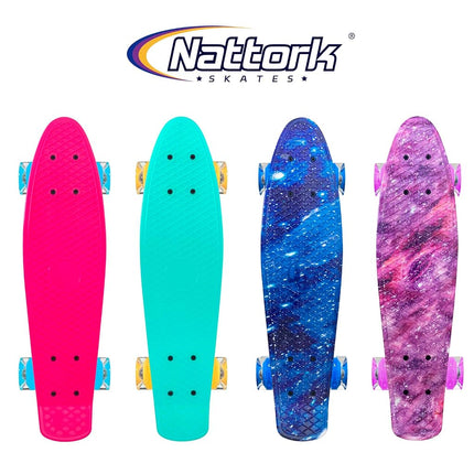 Nattork Skateboards 22 Inch Mini Cruiser Purple Skateboard Complete Retro Skate Boards with Colorful Light Up PU Wheels for Kids Girls Boys Beginners