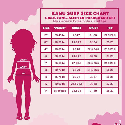Kanu Surf Girls' Long Sleeve Rashguard UPF 50+ Two Piece Swim Set, Ruby Multi, 12