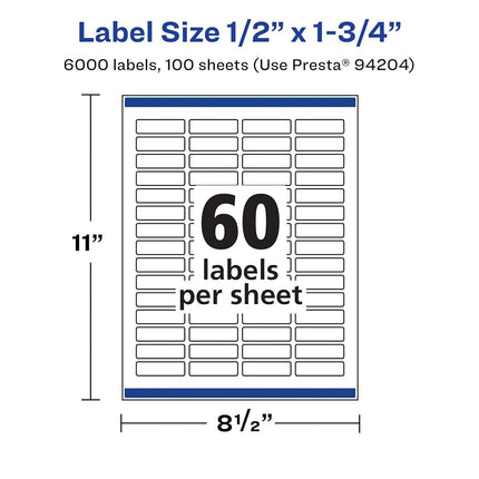 Avery Matte White Removable Rectangle Labels with Sure Feed Technology, Print-to-The-Edge, 5" x 1.75", 6,000 Removable Labels, Laser/Inkjet Printable Labels