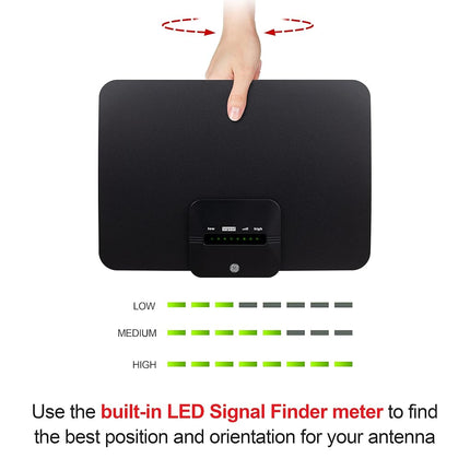 GE Ultra Edge Amplified HD Digital TV Antenna, Long Range Smart TV Antenna, Supports 4K 1080P HD Smart TV VHF UHF, Amplifier Signal Booster with Signal Finder, 10ft Coax HDTV Cable/AC Adapter, 58403